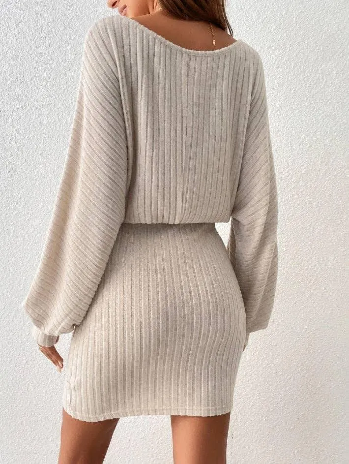 Ladies Waist Tie Round Neck Hip Wrap Dress G1023