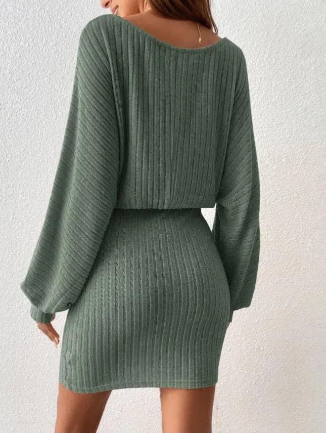 Ladies Waist Tie Round Neck Hip Wrap Dress G1023