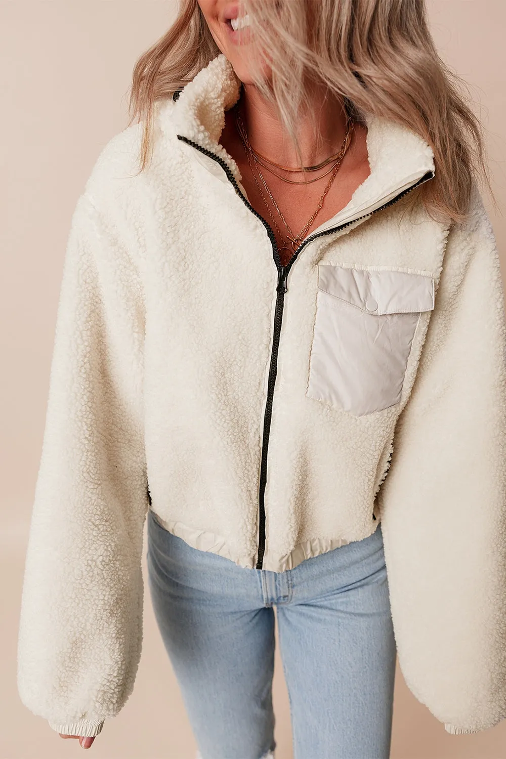 Light Sherpa Jacket with Removable Hood
