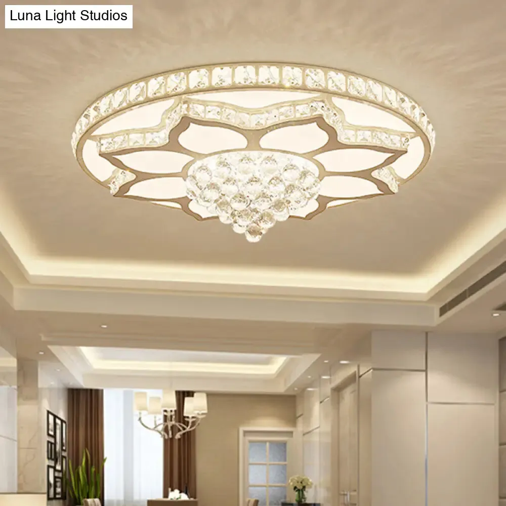Lotus Crystal LED Flush Mount Ceiling Light - 19.5"/23.5" Wide - Modern Cut Crystals - Warm/White Lighting