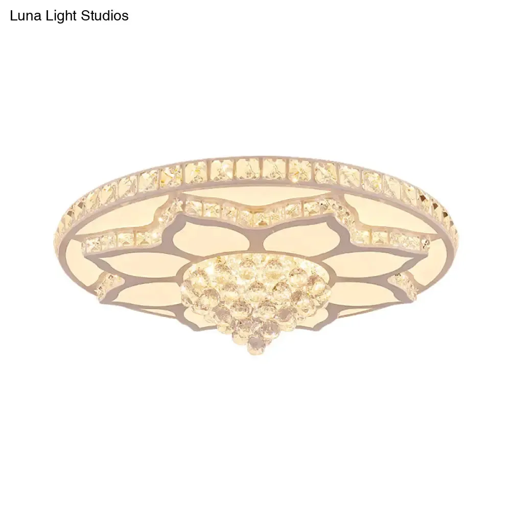 Lotus Crystal LED Flush Mount Ceiling Light - 19.5"/23.5" Wide - Modern Cut Crystals - Warm/White Lighting