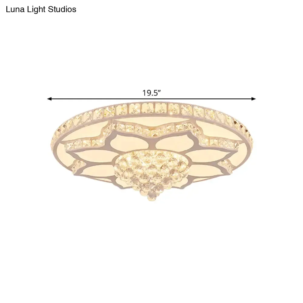 Lotus Crystal LED Flush Mount Ceiling Light - 19.5"/23.5" Wide - Modern Cut Crystals - Warm/White Lighting