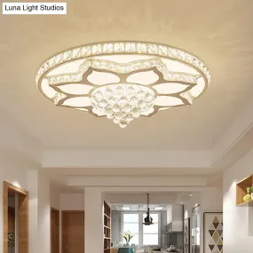 Lotus Crystal LED Flush Mount Ceiling Light - 19.5"/23.5" Wide - Modern Cut Crystals - Warm/White Lighting