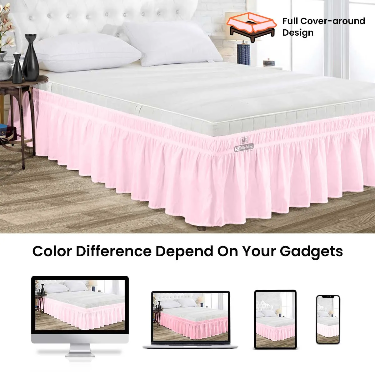 LUXURY PINK WRAP AROUND BED SKIRT