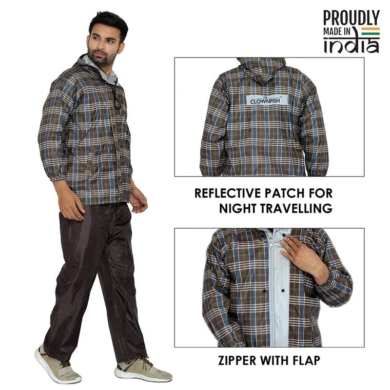 Men Rain Coat - Waterproof, Reversible, Reflective | Set of Top & Bottom | XXX-Large | Pioneer Brown
