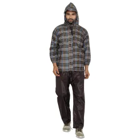 Men Rain Coat - Waterproof, Reversible, Reflective | Set of Top & Bottom | XXX-Large | Pioneer Brown