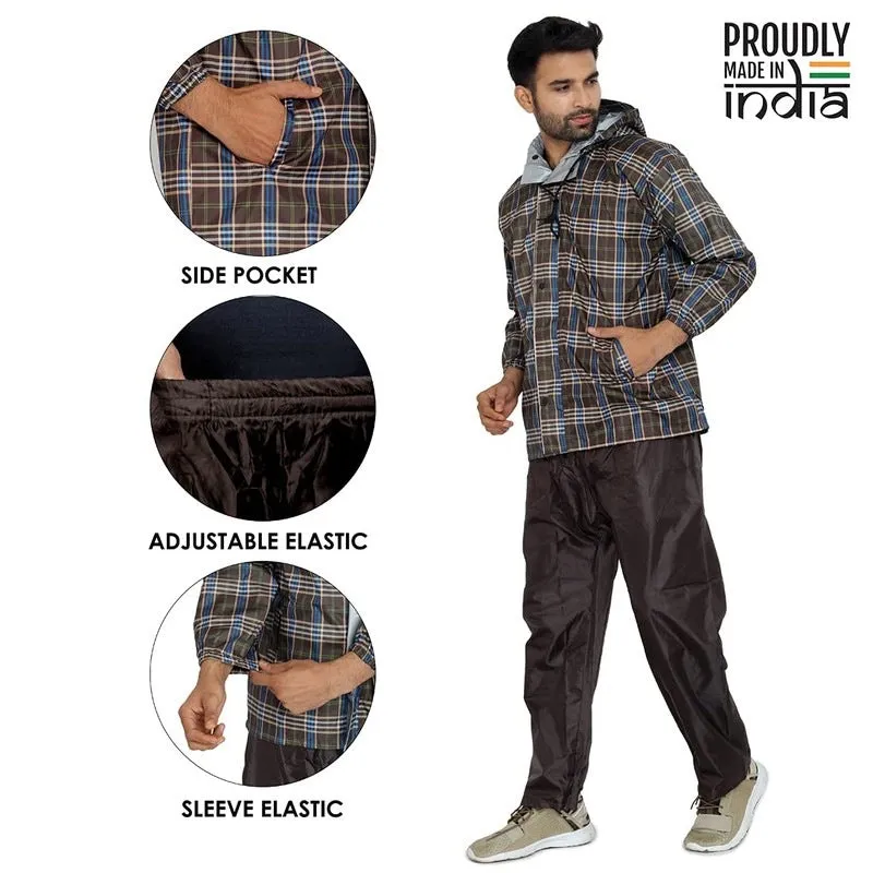 Men Rain Coat - Waterproof, Reversible, Reflective | Set of Top & Bottom | XXX-Large | Pioneer Brown