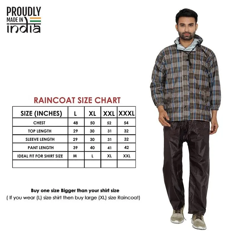 Men Rain Coat - Waterproof, Reversible, Reflective | Set of Top & Bottom | XXX-Large | Pioneer Brown