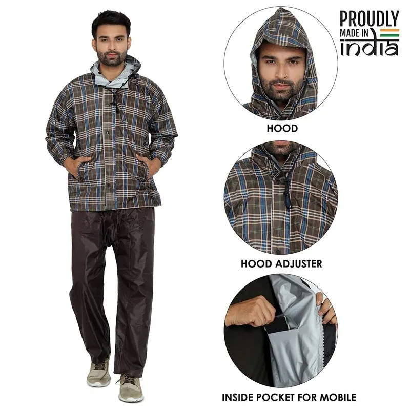 Men Rain Coat - Waterproof, Reversible, Reflective | Set of Top & Bottom | XXX-Large | Pioneer Brown