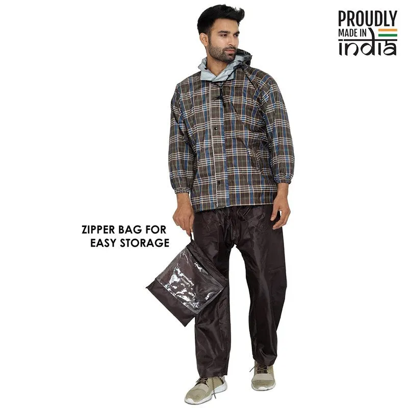 Men Rain Coat - Waterproof, Reversible, Reflective | Set of Top & Bottom | XXX-Large | Pioneer Brown