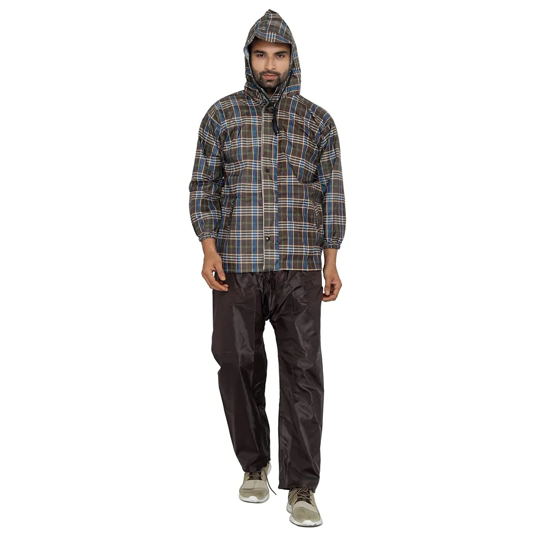 Men Rain Coat - Waterproof, Reversible, Reflective | Set of Top & Bottom | XXX-Large | Pioneer Brown