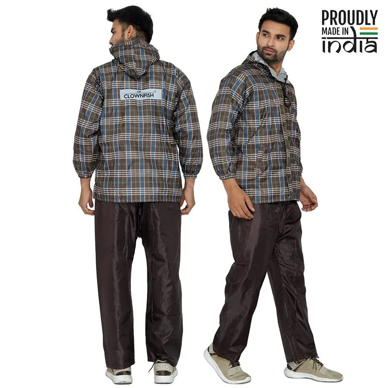 Men Rain Coat - Waterproof, Reversible, Reflective | Set of Top & Bottom | XXX-Large | Pioneer Brown