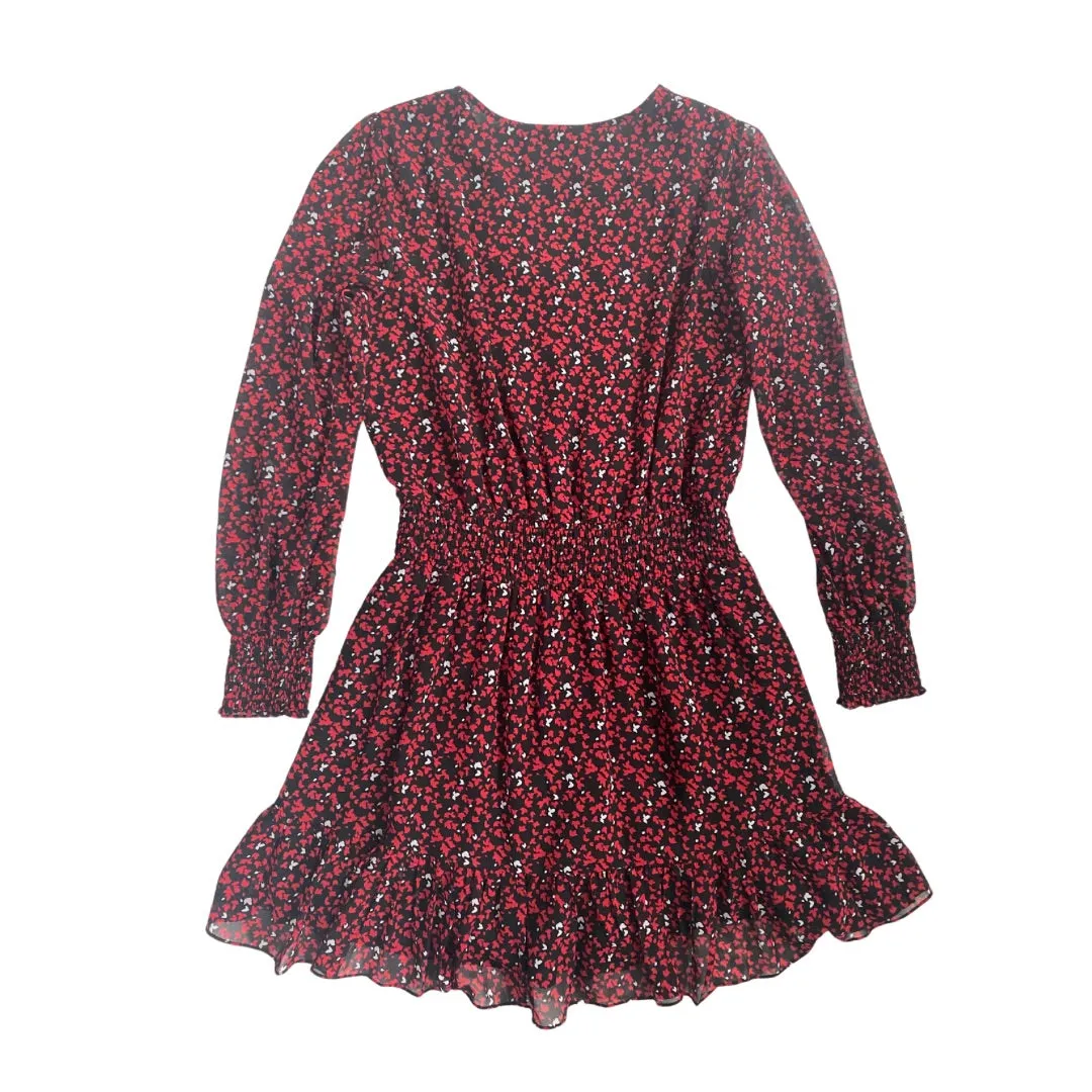 MICHAEL KORS Floral Wrap Front Mini Dress Red SIZE L