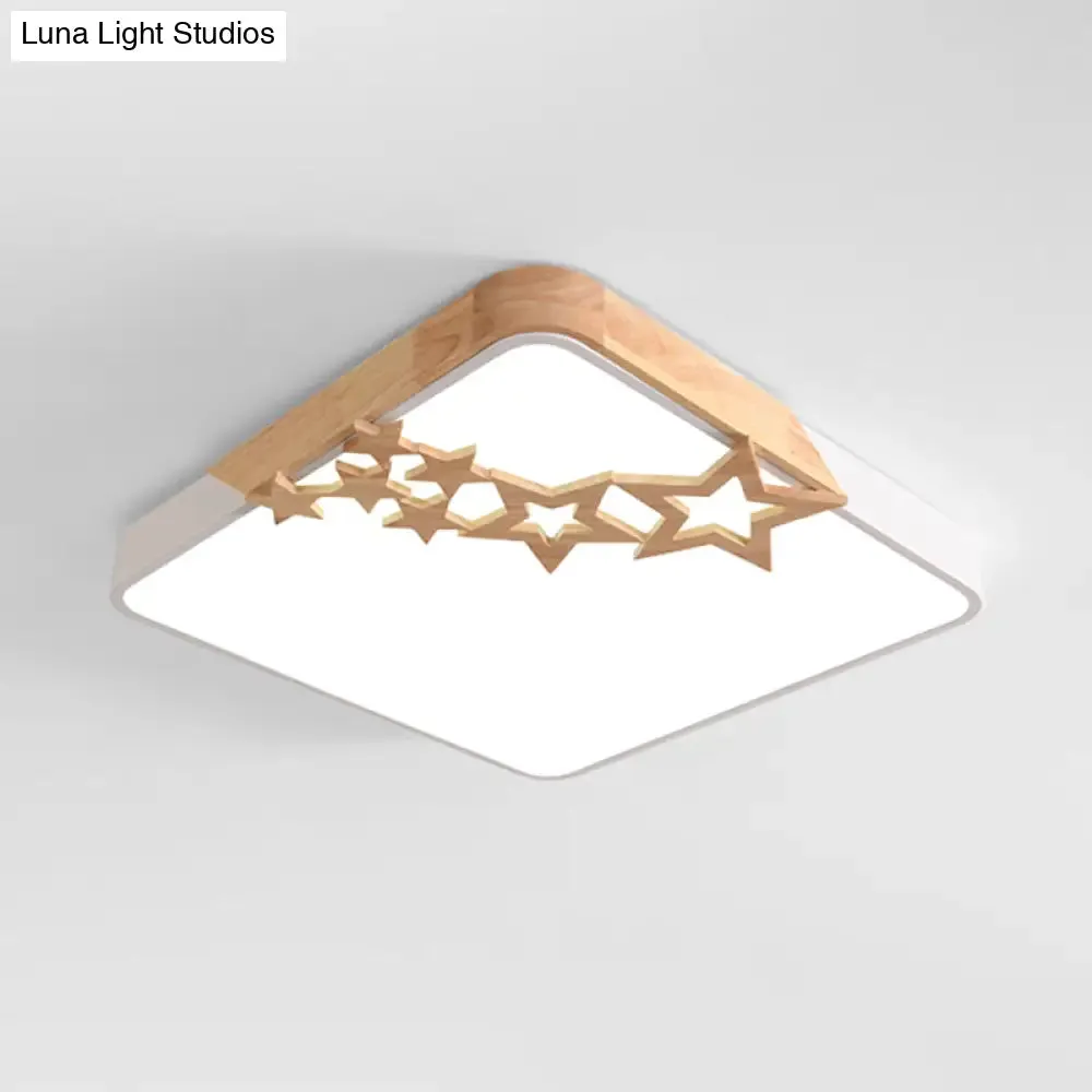 Modern LED Square Acrylic Flush Mount Lamp with Grey/White Ceiling Light Fixture and Wooden Star Deco