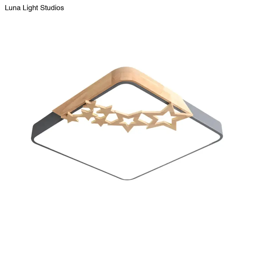 Modern LED Square Acrylic Flush Mount Lamp with Grey/White Ceiling Light Fixture and Wooden Star Deco