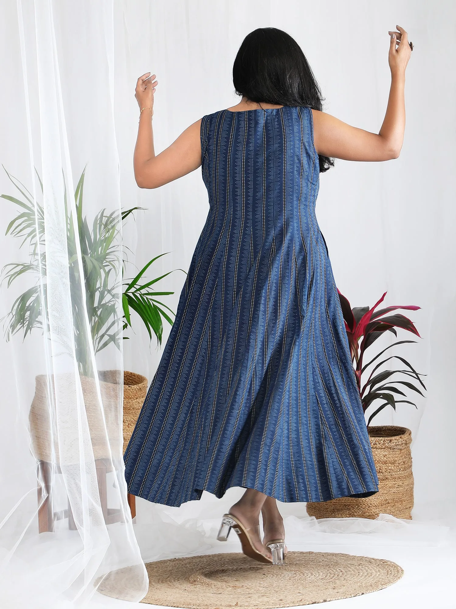 Nandini Ajrakh Work Pure Cotton Striped Dress