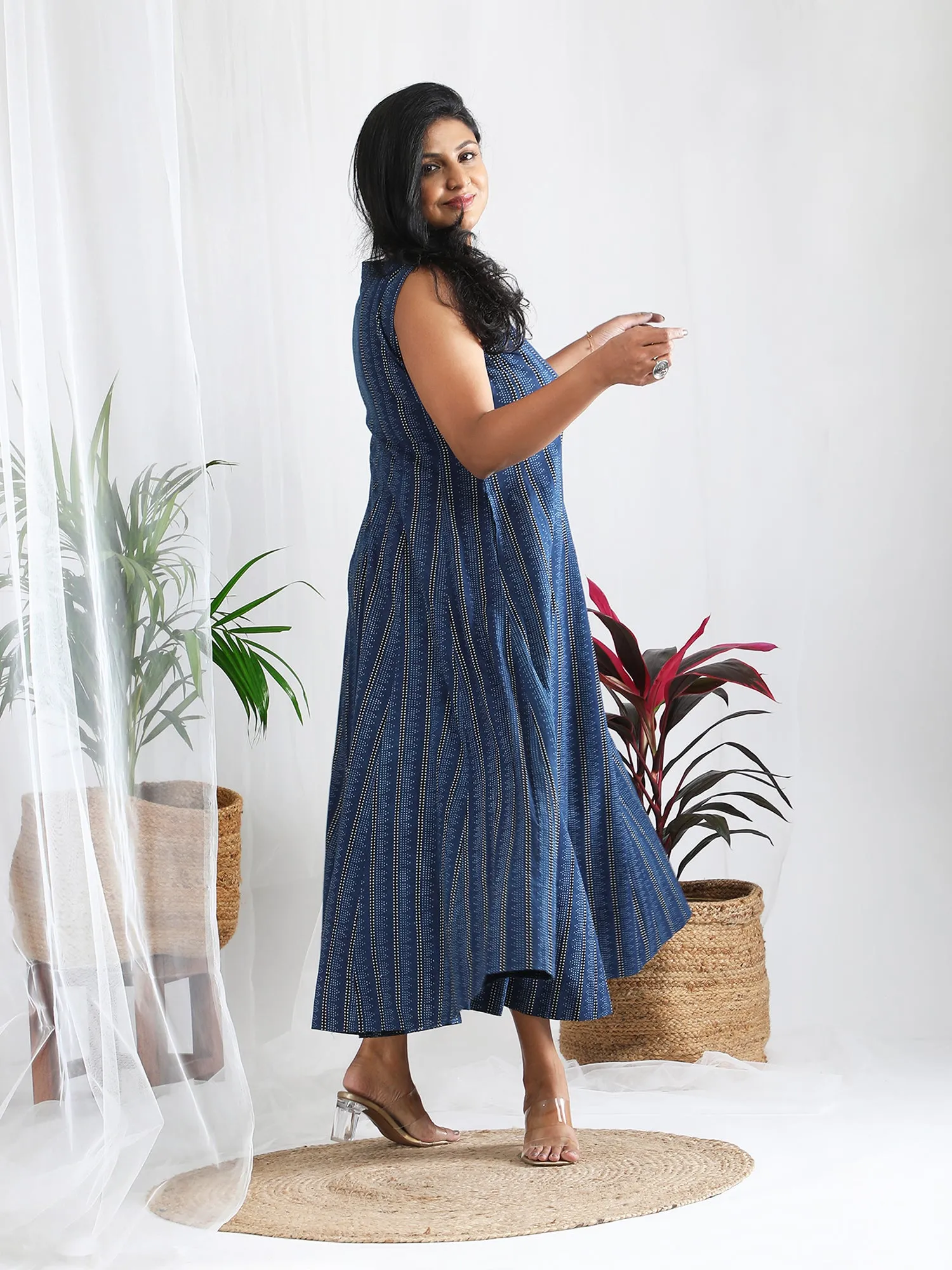 Nandini Ajrakh Work Pure Cotton Striped Dress
