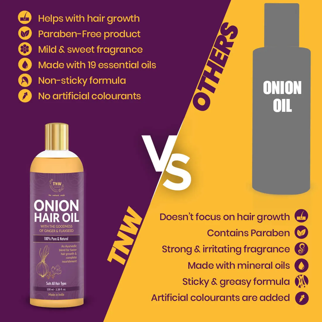 Onion Hair Oil No Mineral Oil & Silicones.