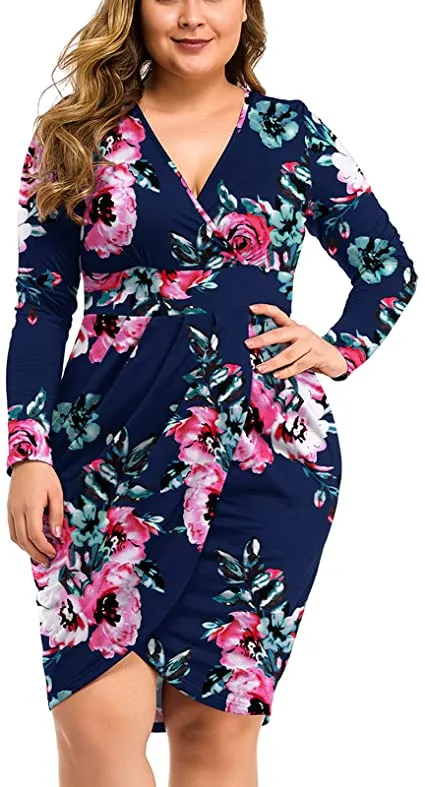 Plus Size White Long Sleeve V Neck Knit Mini Dress