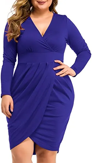 Plus Size White Long Sleeve V Neck Knit Mini Dress
