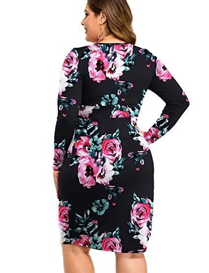Plus Size White Long Sleeve V Neck Knit Mini Dress