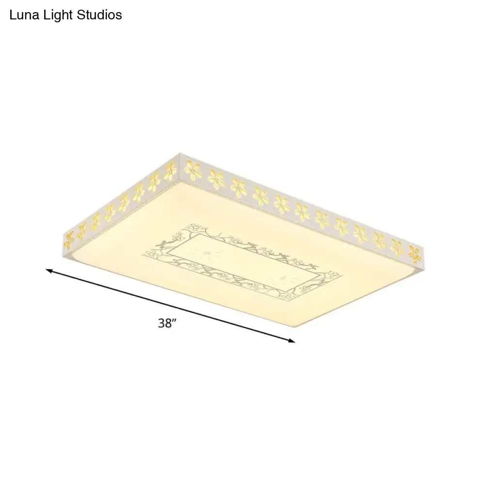 Rectangular LED Crystal Ceiling Light, Simple White Flush Mount for Living Room with 3 Color Lights