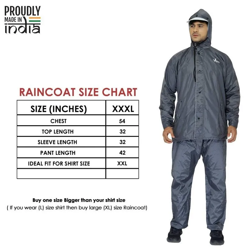 Reversible Waterproof Double Layer Men's Raincoat | High Collars & Adjustable Hood | 2XL | Grey