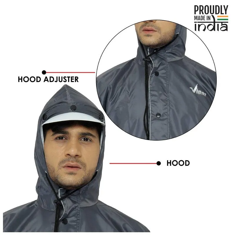 Reversible Waterproof Double Layer Men's Raincoat | High Collars & Adjustable Hood | 2XL | Grey