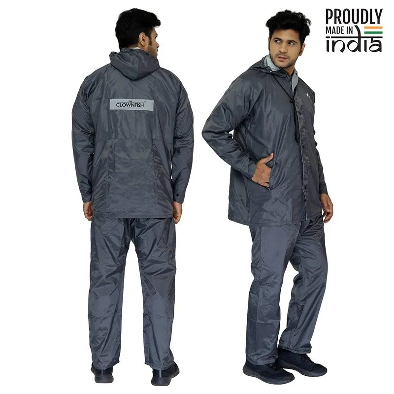 Reversible Waterproof Double Layer Men's Raincoat | High Collars & Adjustable Hood | 2XL | Grey