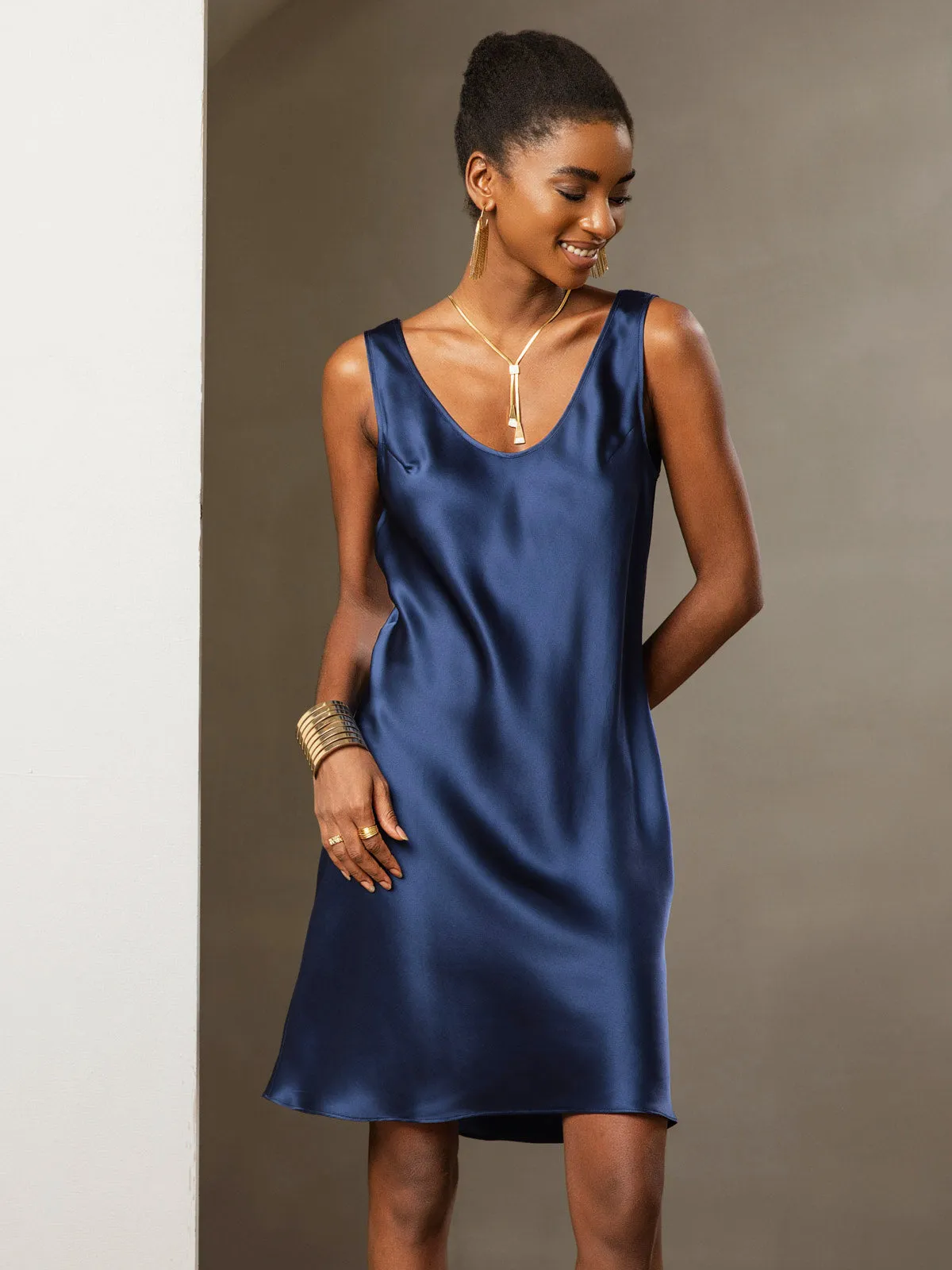 Robe Midi Décontractée en Soie Pure