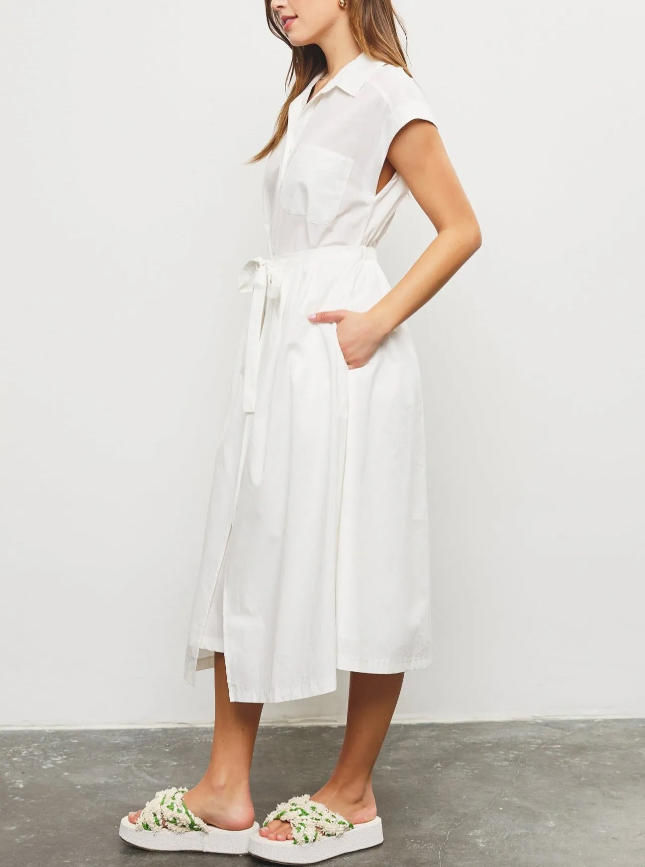Roman Holiday Front Tie Wrap Dress in White