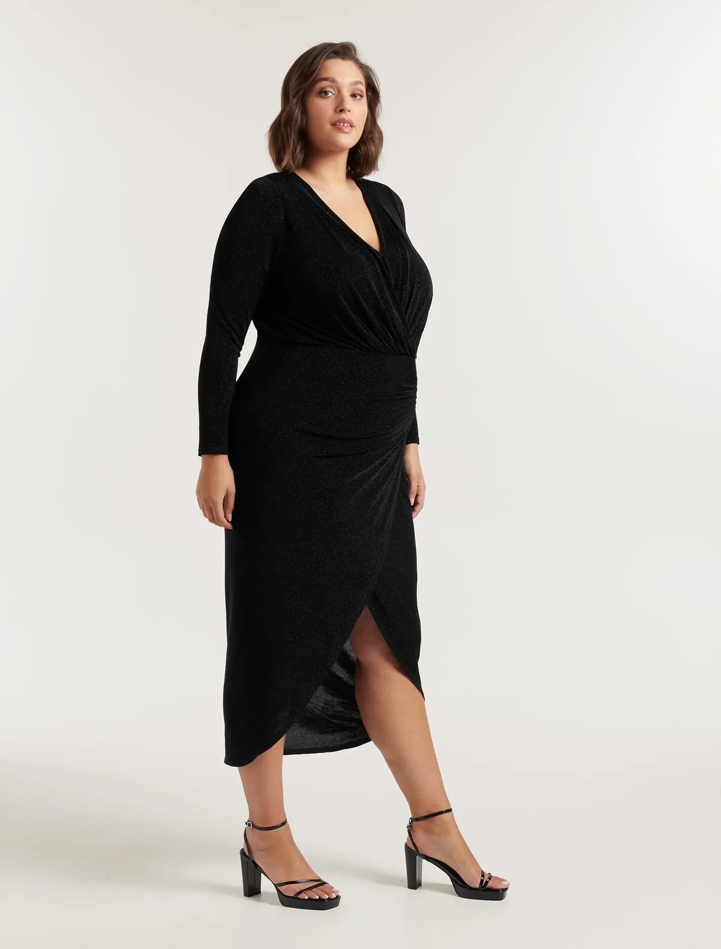 Rory Curve Glitter Ruched Midi Dress