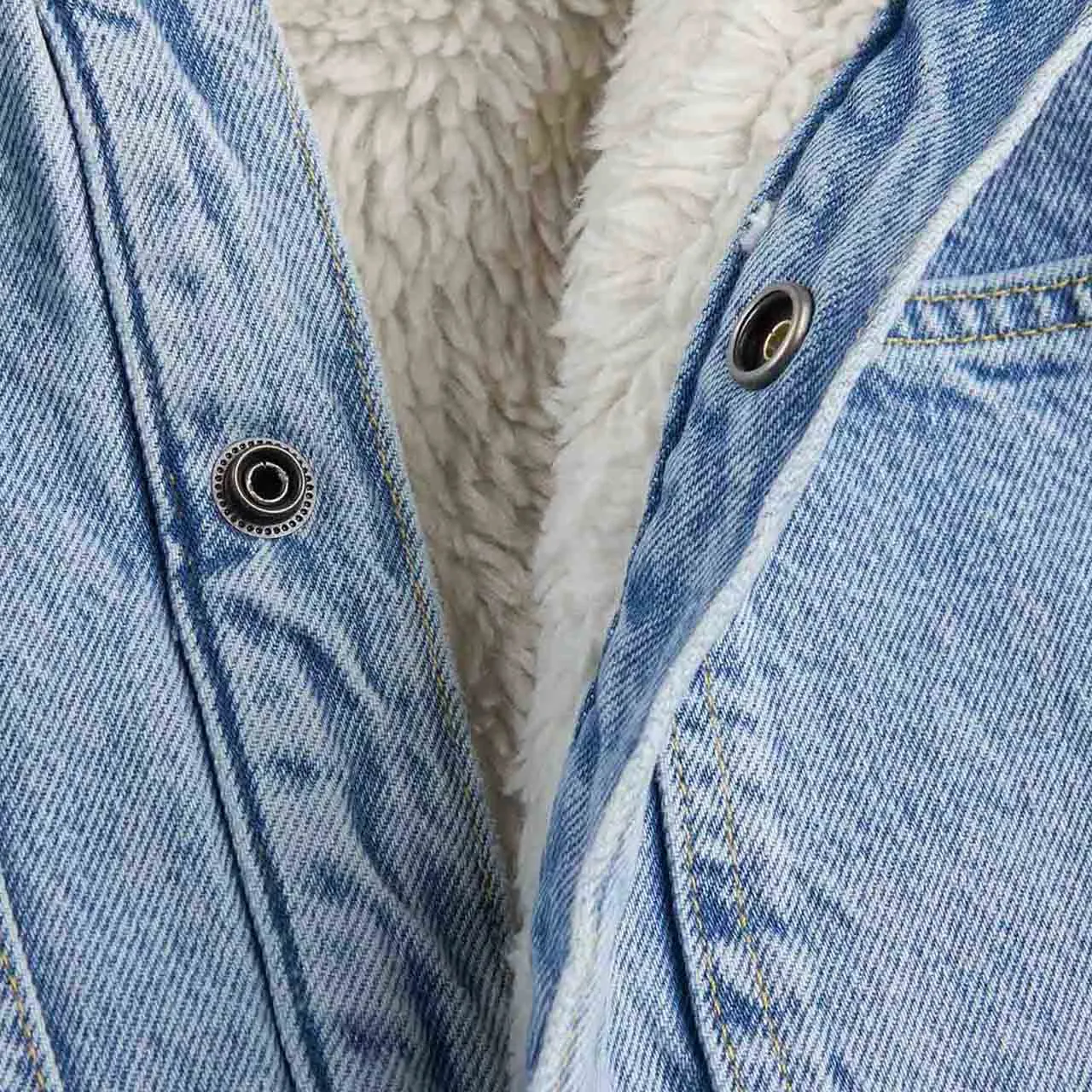 stüssy sherpa lined denim shirt (stone wash)