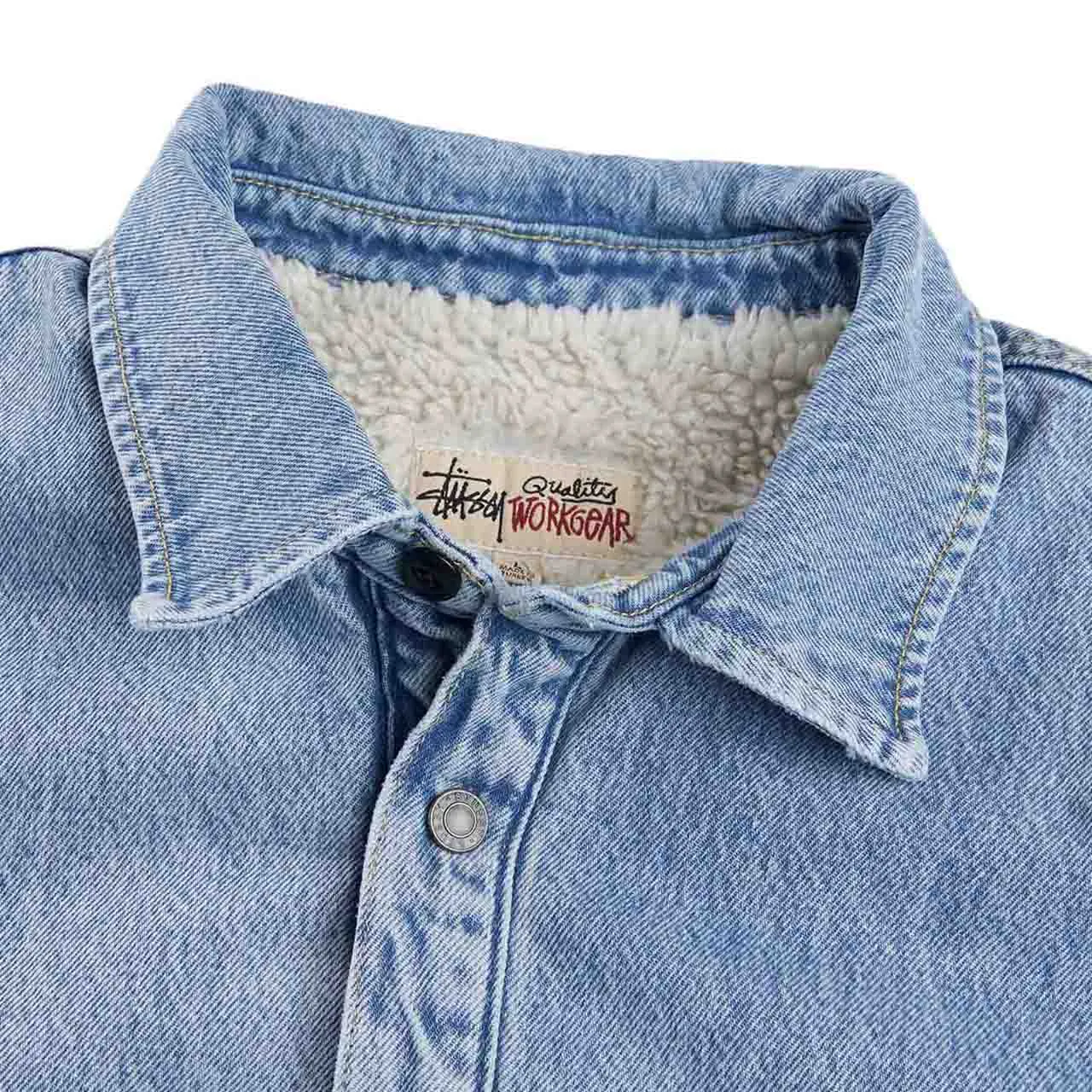stüssy sherpa lined denim shirt (stone wash)