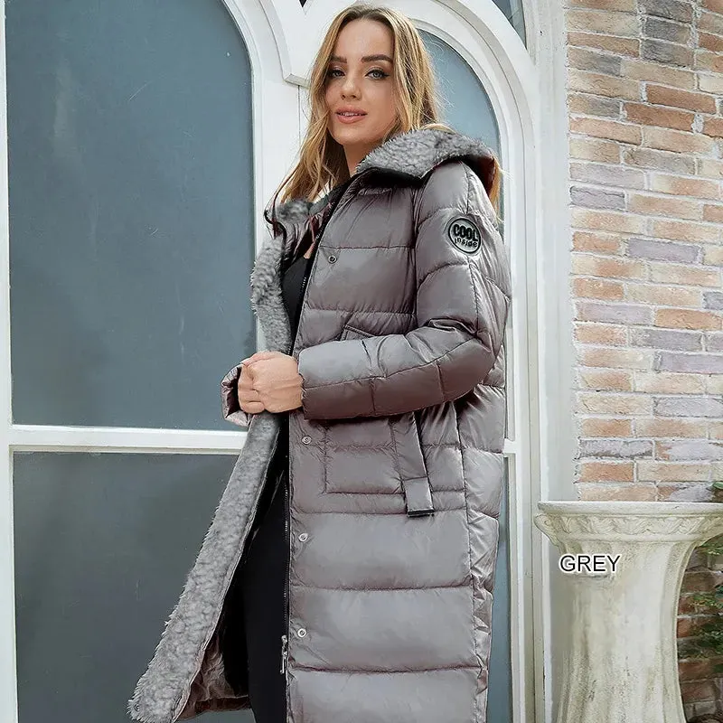 Women's Winter Hooded Plush Padded Warm Parka Long Jacket