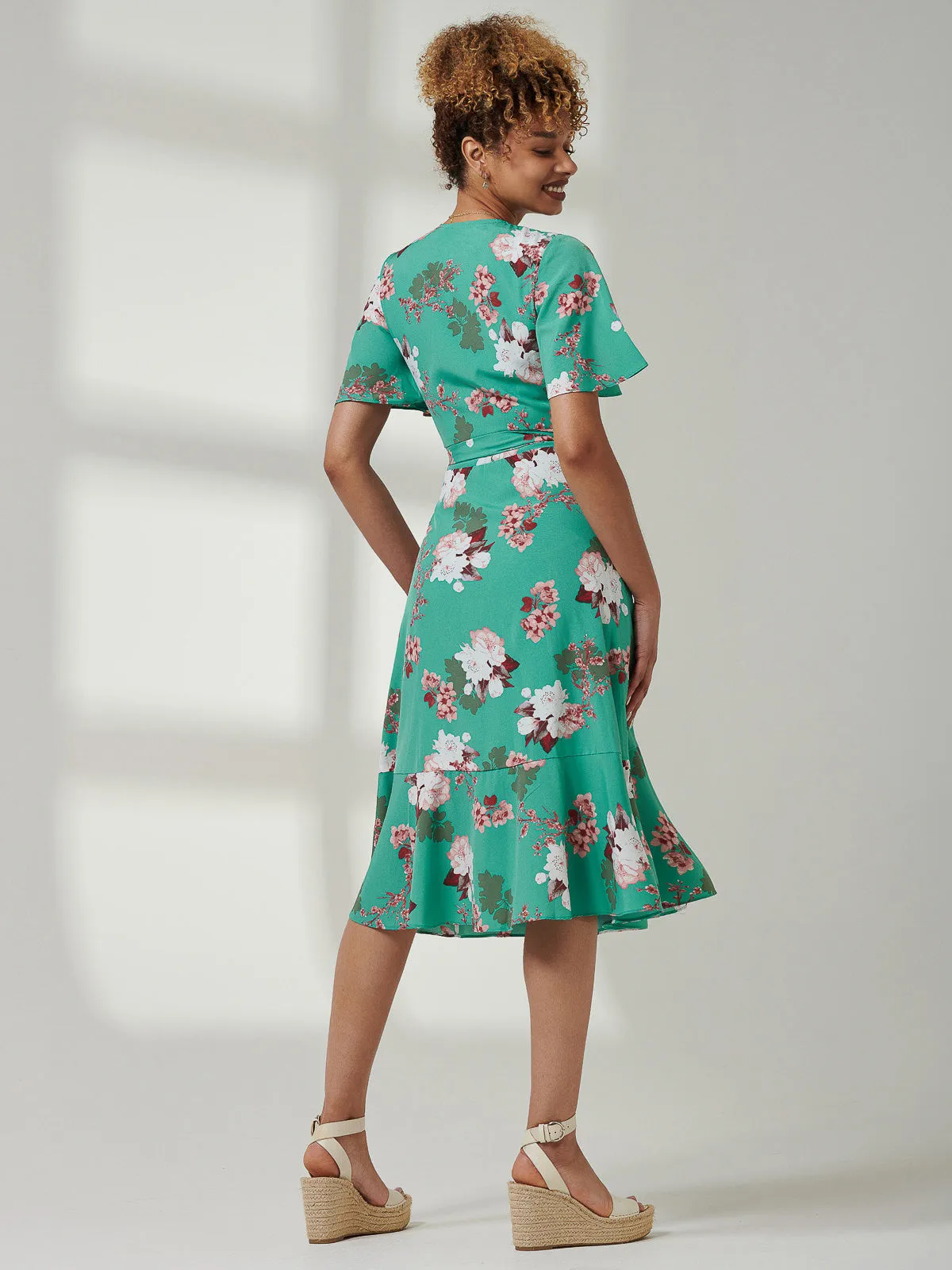 Wylla Wrap Woven Midi Dress, Green Floral