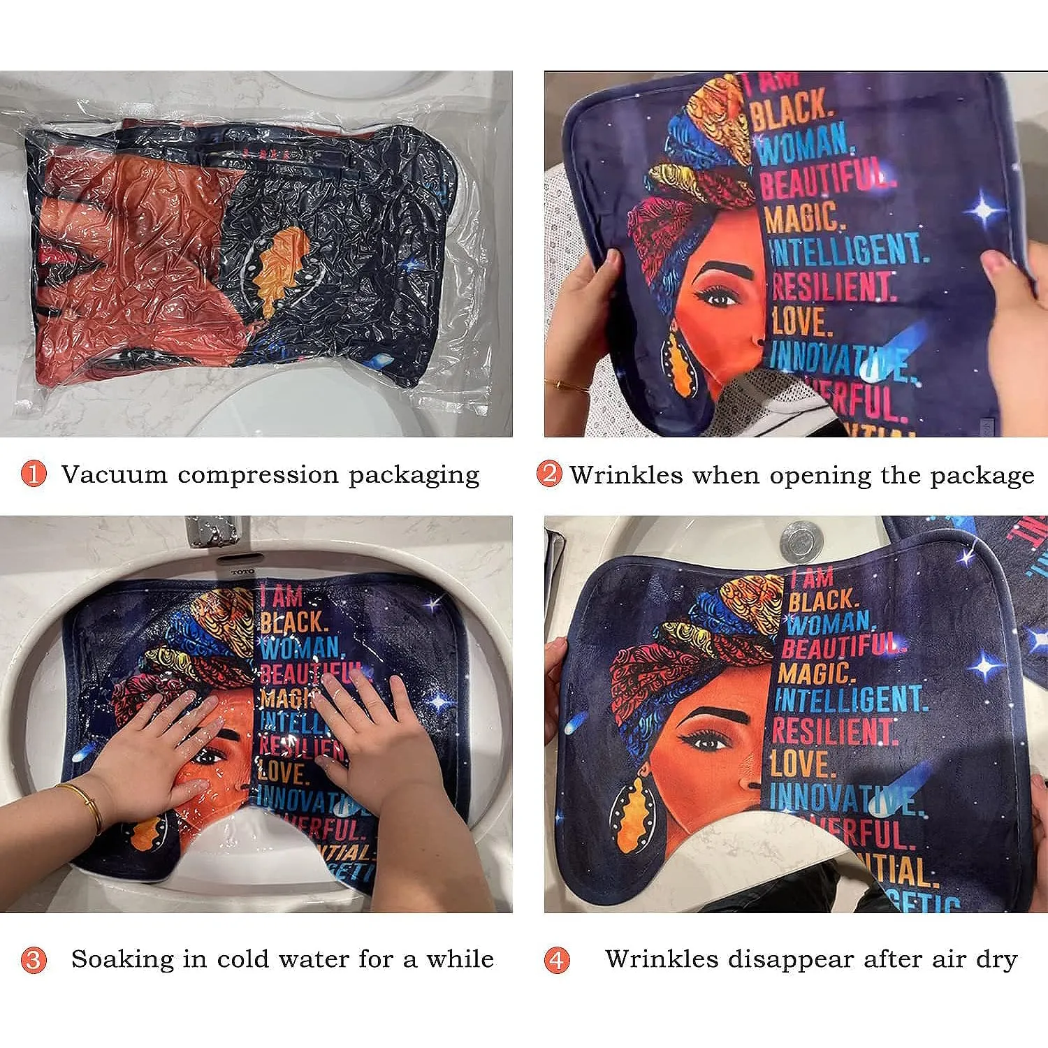 XVWJ 4PCS Blue Glittering Eyelash Bathroom Shower Curtain Sets with Rugs Toilet Lid Cover and Bath Mat, Hello Gorgeous Shower Curtains 12 Hooks, Durable Waterproof Bathroom Decor Shower Curtain Set